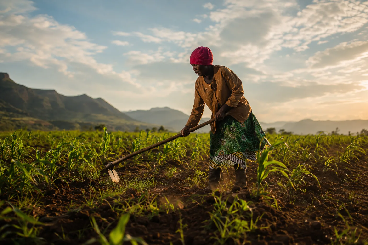 Mealie Brand hand hoe in use in a smallholder field